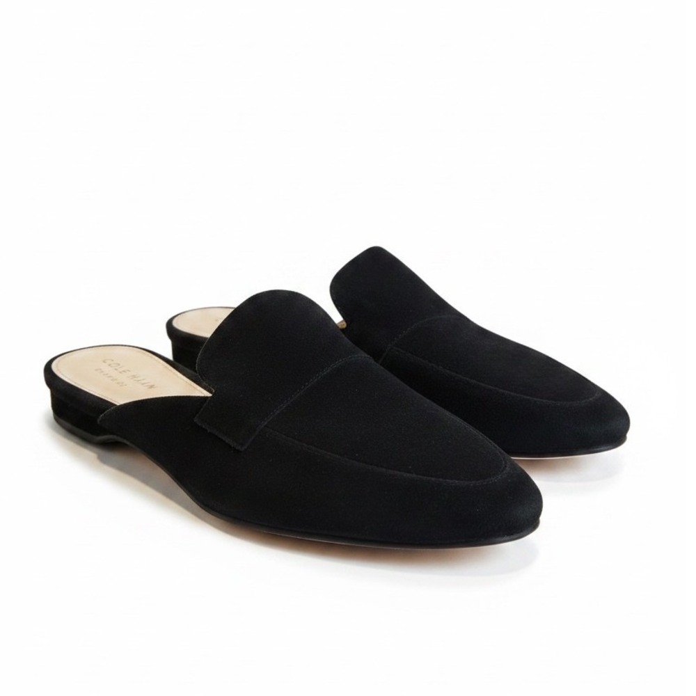 Cole Haan Mules 6B Black Suede Grand.OS W11209 Backless Loafers Minimalist